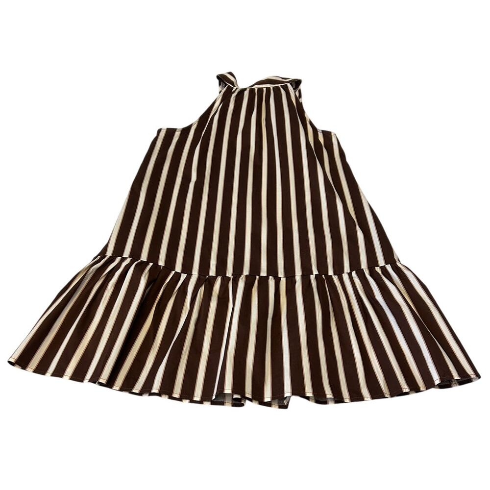Rachel Zoe Women's Halter Dress Sz. S Mini Tie Neck Brown Striped Y2K Vacation